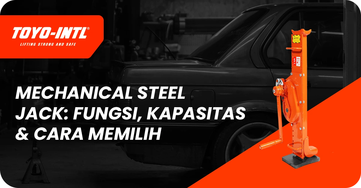 Mechanical steel jack TOYO-INTL dengan engkol di bengkel otomotif